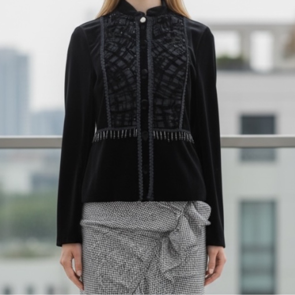 CollectionWe Velvet Beaded Military Cameo  Steampunk Jacket Black SZ S/M